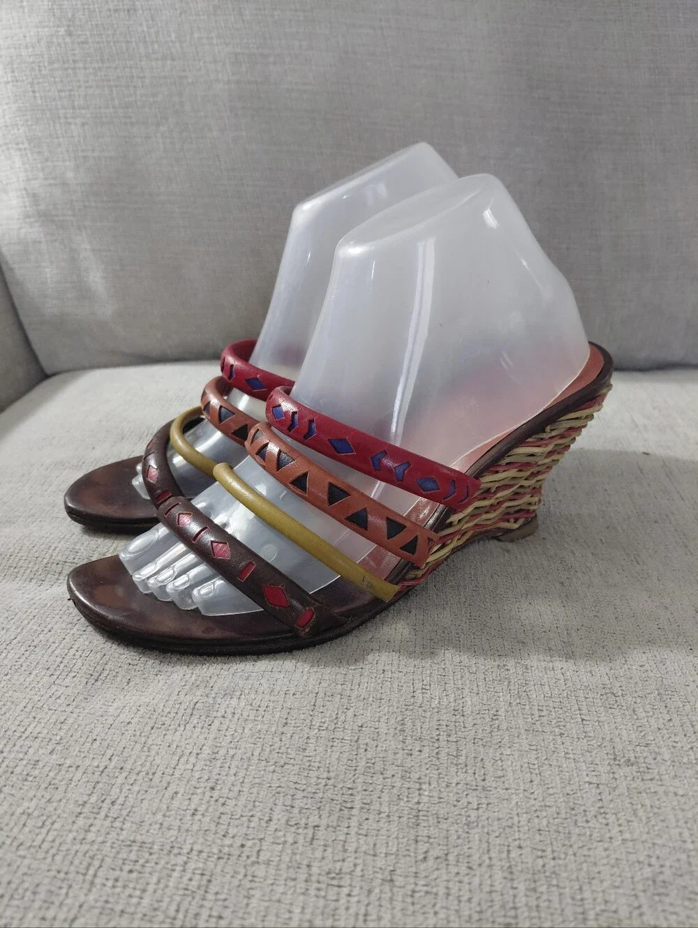 Zalo Multicolor Strappy Wedge Sandals with Red, Orange, Yellow and Brown Accents